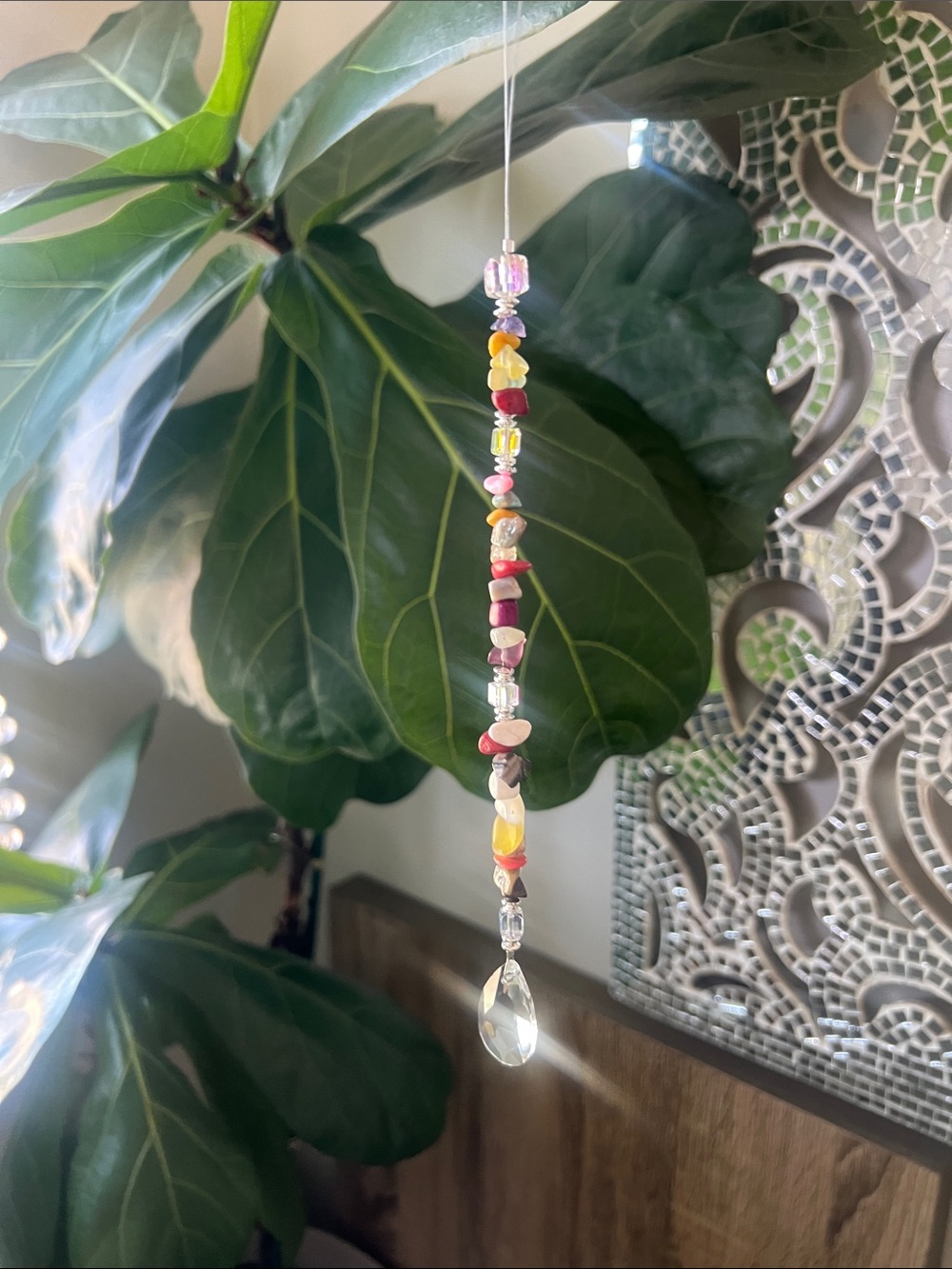 Multicolor Natural Stone Beads with Crystal Sun-catcher/ Car Ornament